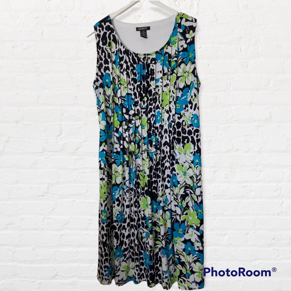 Glamour Colorful Floral Sleeveless Career Shift Dress size 14W
